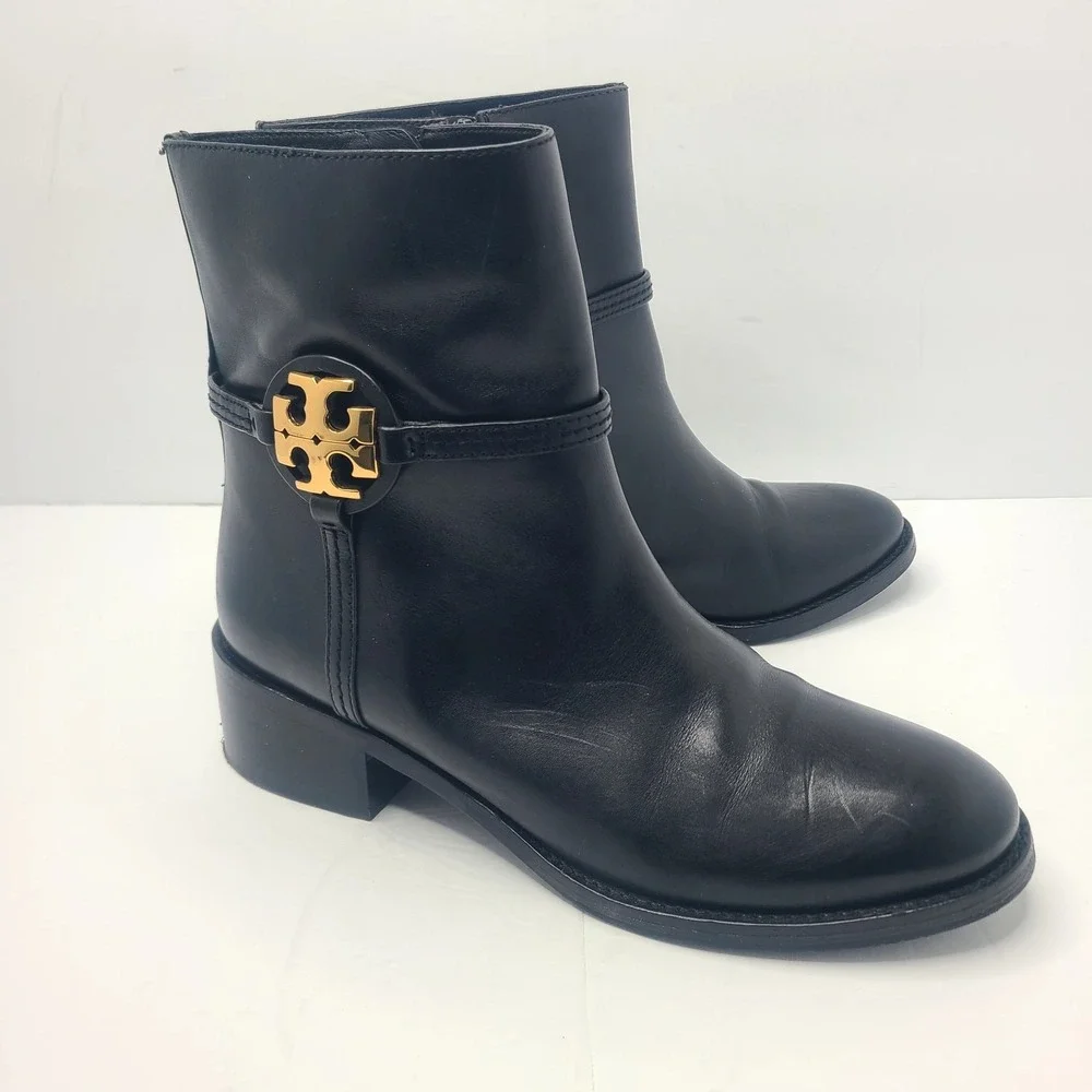 Tory Burch Miller 45MM Ankle Bootie Calf Leather Perfect Black 61151 Size 10.5
